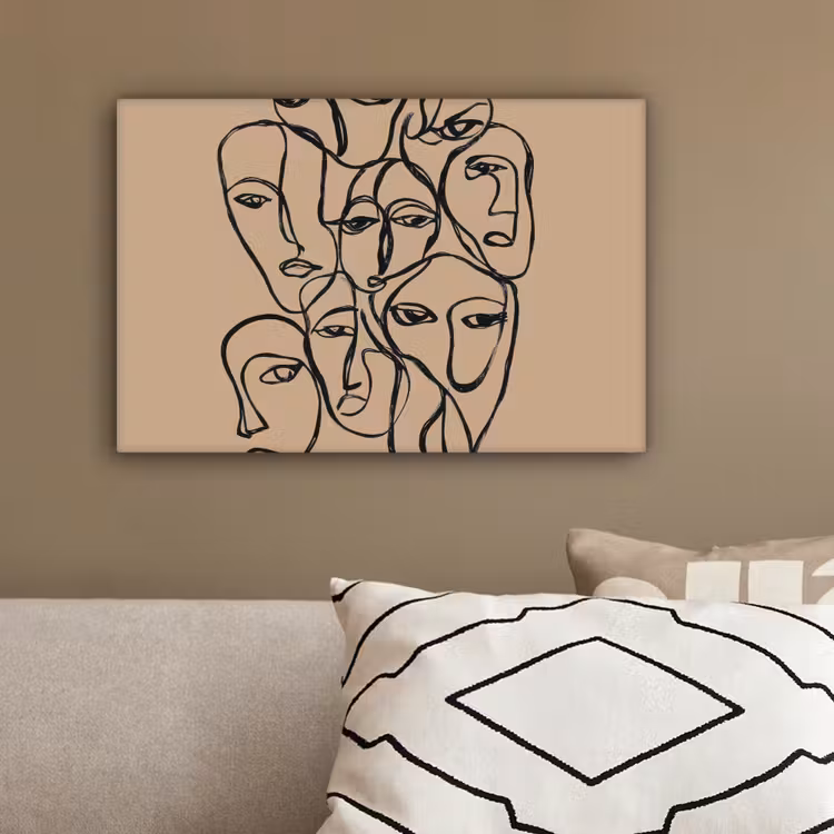 Gezichtenzee - Lijntekening - Abstract canvas 2cm klein -sfeer3