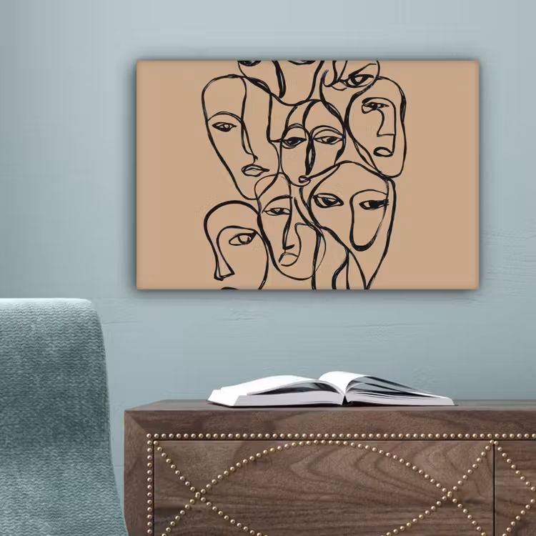 Gezichtenzee - Lijntekening - Abstract canvas 2cm klein -sfeer4