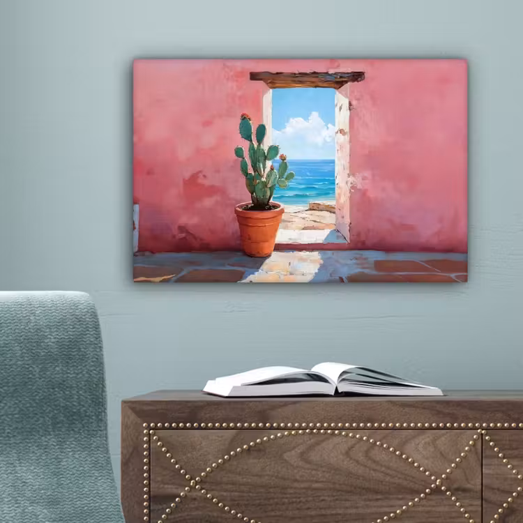 Zee - Roze - Cactus canvas 2cm klein -sfeer4