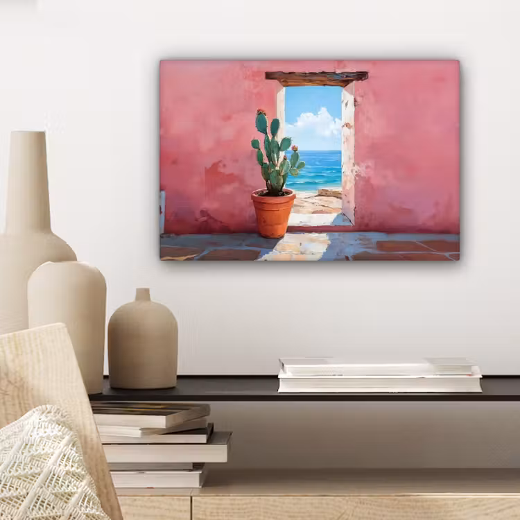 Zee - Roze - Cactus canvas 2cm klein -sfeer6