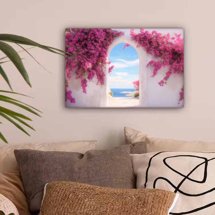 Zee - Roze - Bloemen - Poort canvas 2cm klein -sfeer1
