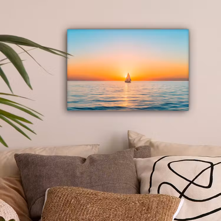 Zee - Zeilboot - Zonsondergang canvas 2cm klein -sfeer1