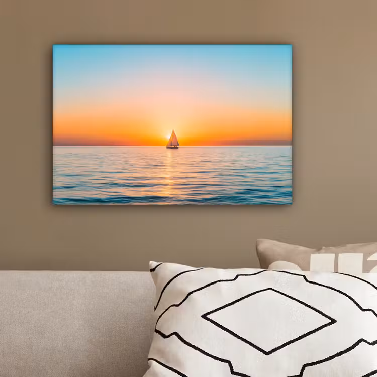 Zee - Zeilboot - Zonsondergang canvas 2cm klein -sfeer3