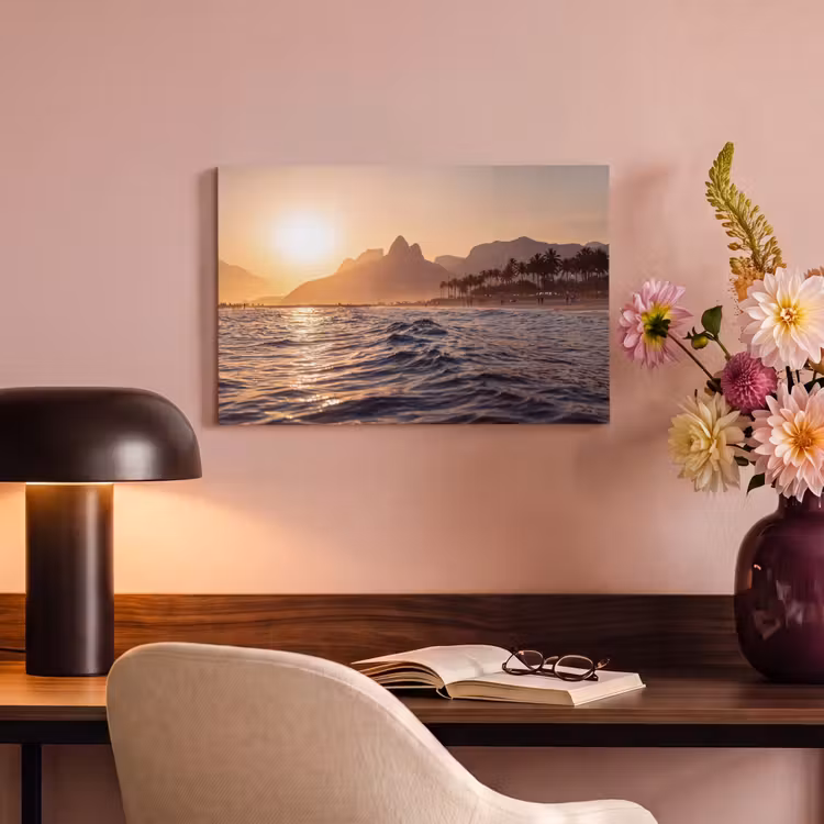 Zee - Golven - Zonsondergang - Kust - Goud canvas 2cm klein -sfeer4