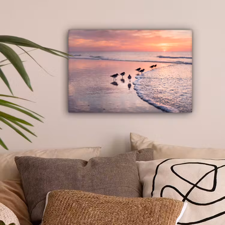 Meeuwen - Strand - Zee - Roze canvas 2cm klein -sfeer1