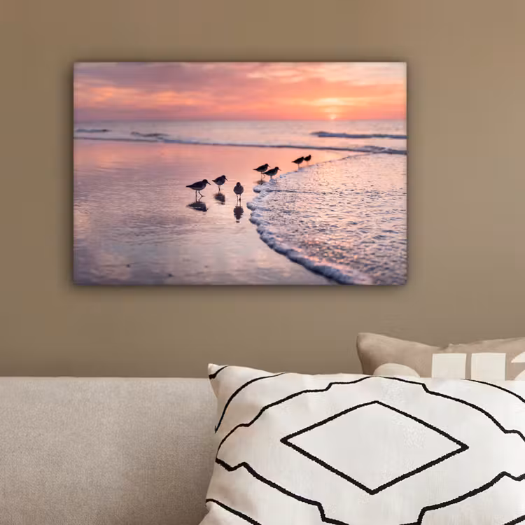 Meeuwen - Strand - Zee - Roze canvas 2cm klein -sfeer3
