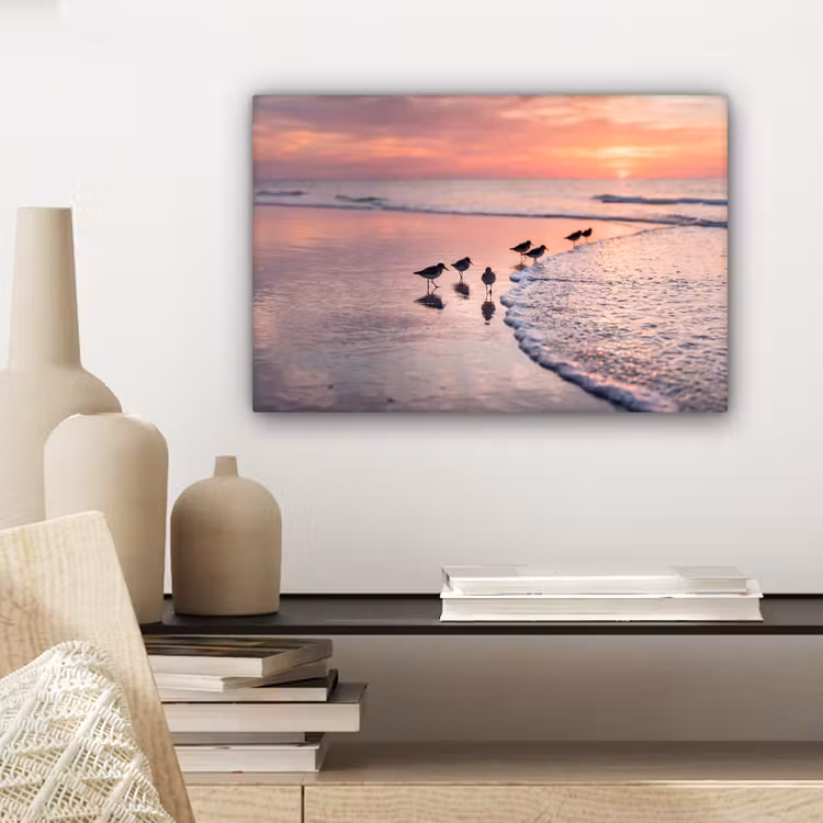 Meeuwen - Strand - Zee - Roze canvas 2cm klein -sfeer6