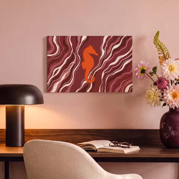 Zeepaardje - Golven - Zeeleven - Abstract - Oranje canvas 2cm klein -sfeer4