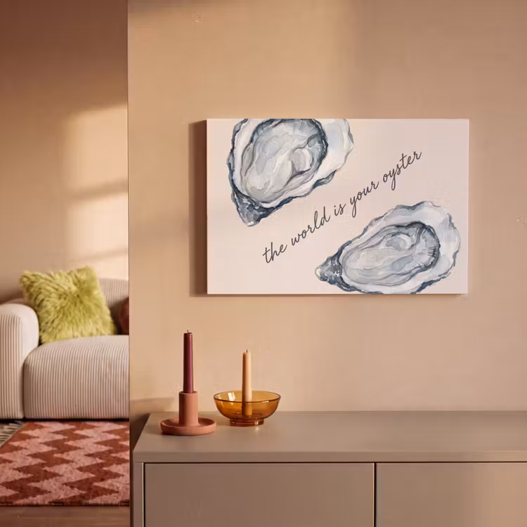Zeeleven - Oester - Aquarel - Minimalistisch - Blauw canvas 2cm klein -sfeer1