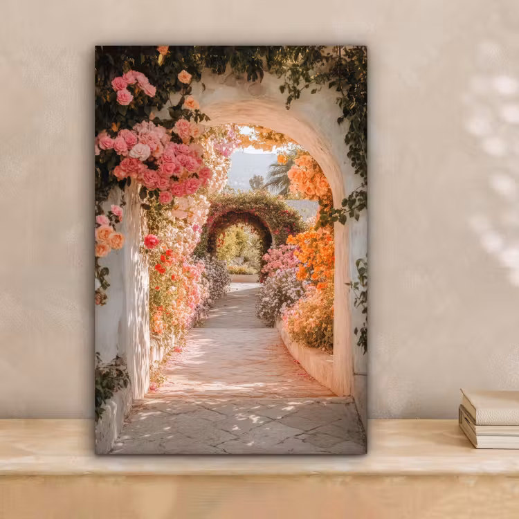 Doorkijk - Boog - Bloemen - Pastel canvas 2cm klein -sfeer1