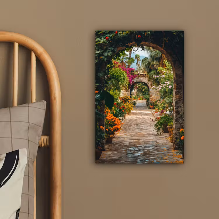 Doorkijk - Bloemen - Poort - Stenen canvas 2cm klein -sfeer3