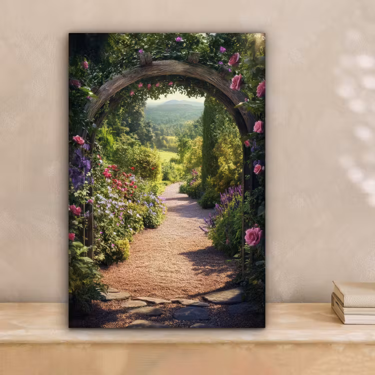 Doorkijk - Bloemen - Natuur - Rozenboog canvas 2cm klein -sfeer1