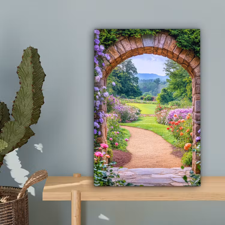Doorkijk - Poort - Bloemen - Tuin canvas 2cm klein -sfeer4