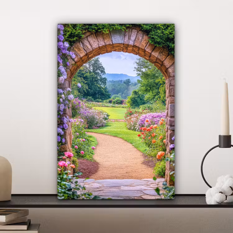 Doorkijk - Poort - Bloemen - Tuin canvas 2cm klein -sfeer6