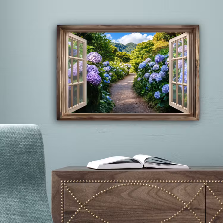 Doorkijk - Hortensia - Pad - Natuur canvas 2cm klein -sfeer4