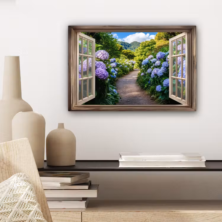 Doorkijk - Hortensia - Pad - Natuur canvas 2cm klein -sfeer6