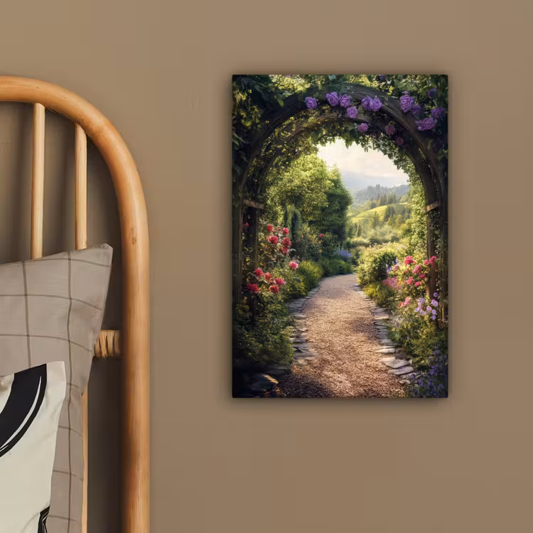 Doorkijk - Landschap - Bloemen - Tuinboog - Natuur canvas 2cm klein -sfeer3