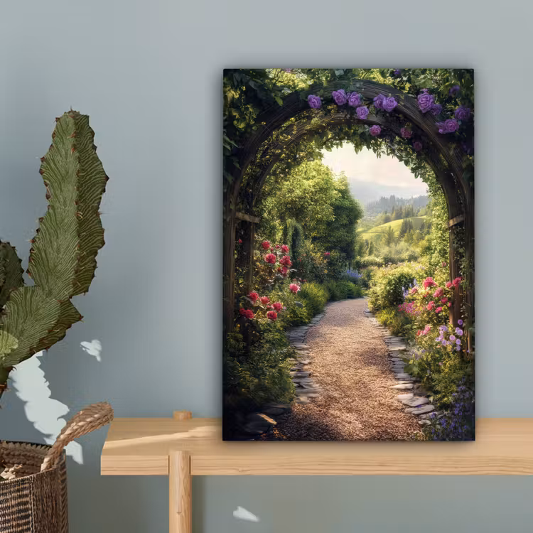 Doorkijk - Landschap - Bloemen - Tuinboog - Natuur canvas 2cm klein -sfeer4