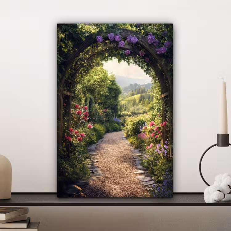 Doorkijk - Landschap - Bloemen - Tuinboog - Natuur canvas 2cm klein -sfeer6