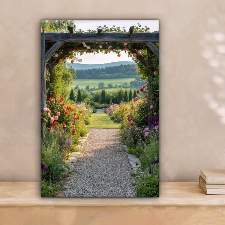 Doorkijk - Landschap - Natuur - Tuinboog - Bloemen canvas 2cm klein -sfeer1