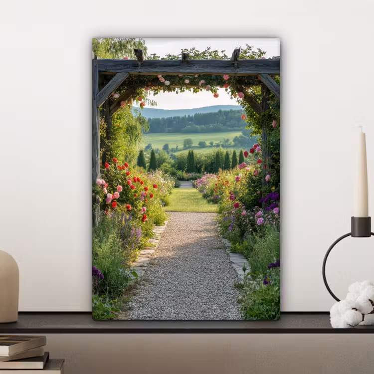 Doorkijk - Landschap - Natuur - Tuinboog - Bloemen canvas 2cm klein -sfeer6