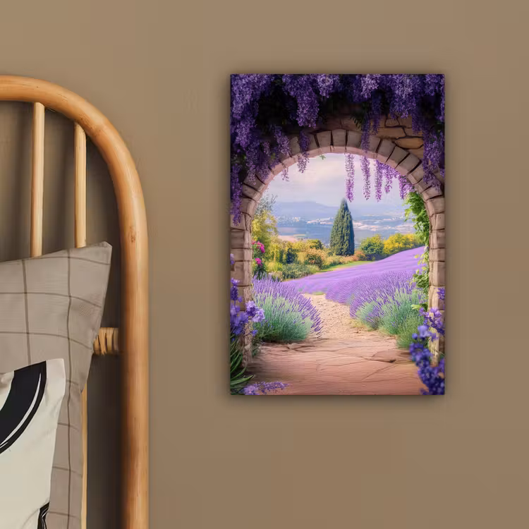 Doorkijk - Lavendel - Bloemen - Paars - Poort canvas 2cm klein -sfeer3