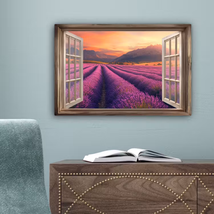 Doorkijk - Lavendel - Landschap - Bloemen - Paars canvas 2cm klein -sfeer4