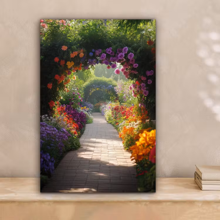 Doorkijk - Pad - Bloemen - Struik - Kleurrijk canvas 2cm klein -sfeer1