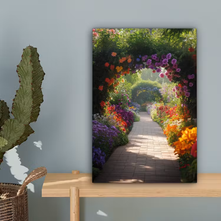 Doorkijk - Pad - Bloemen - Struik - Kleurrijk canvas 2cm klein -sfeer4