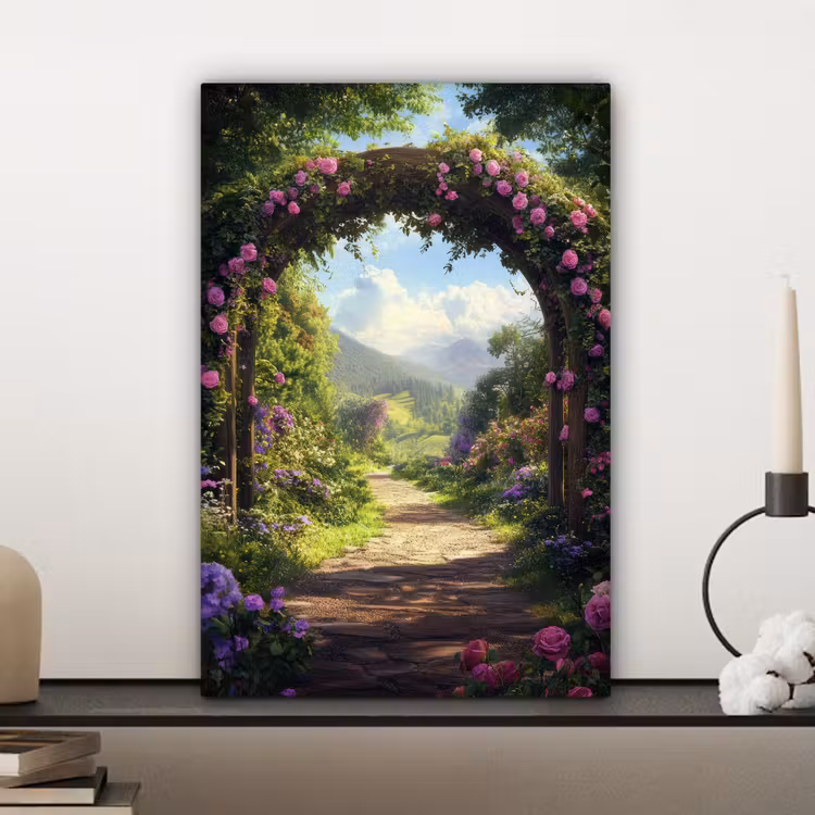 Doorkijk - Rozenboog - Uitzicht - Landschap - Bloemen canvas 2cm klein -sfeer6