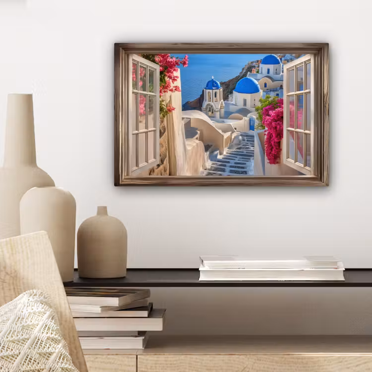 Doorkijk - Santorini - Landschap - Blauw - Grieks canvas 2cm klein -sfeer6