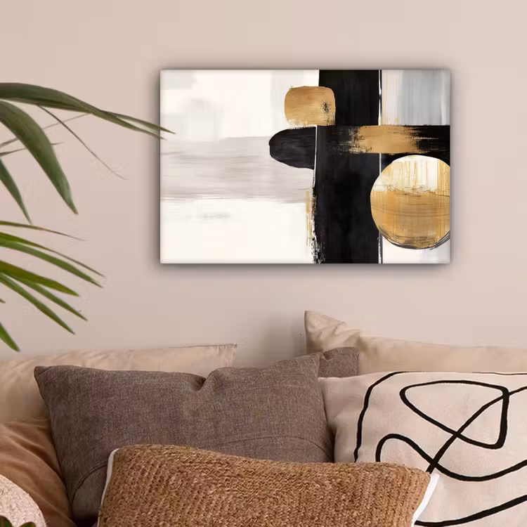 Vormen - Penseelstreken - Abstract - Goud canvas 2cm klein -sfeer1