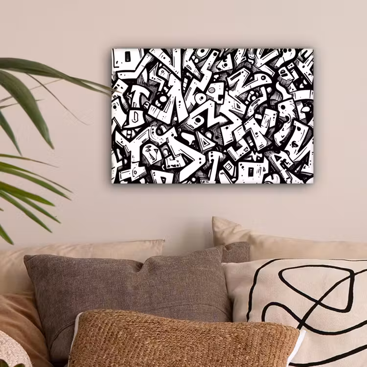 Vormen - Letters - Graffiti - Zwart canvas 2cm klein -sfeer1
