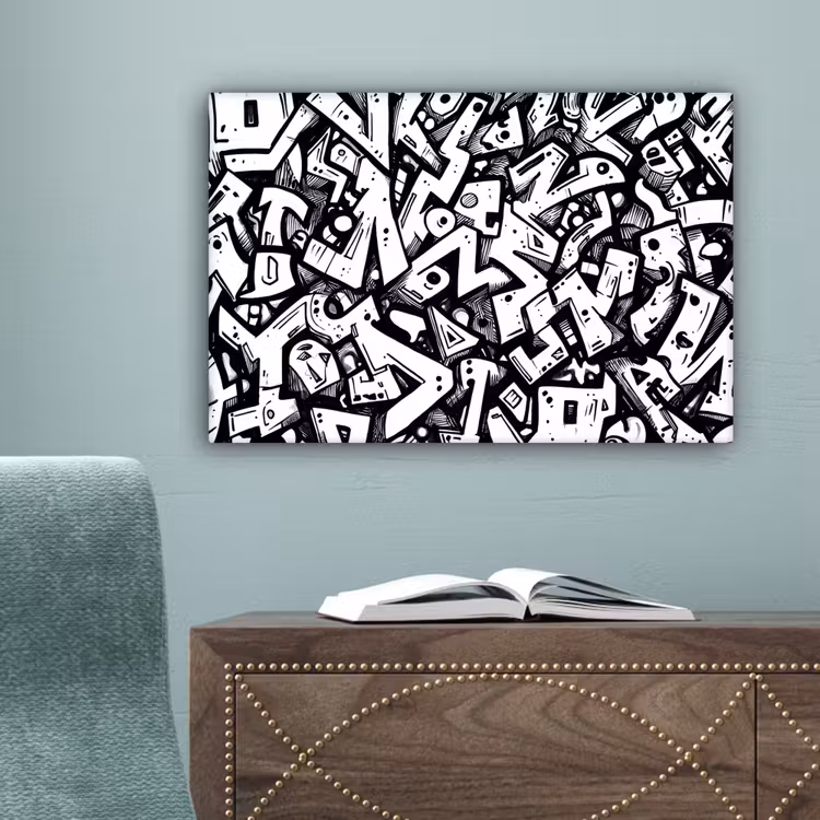 Vormen - Letters - Graffiti - Zwart canvas 2cm klein -sfeer4