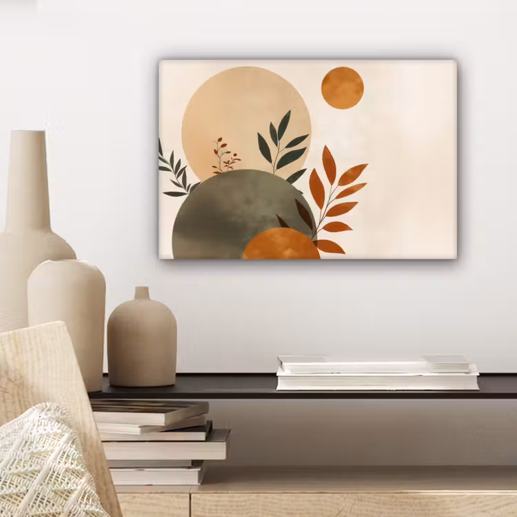 Vormen - Rond - Bladeren - Beige canvas 2cm klein -sfeer6