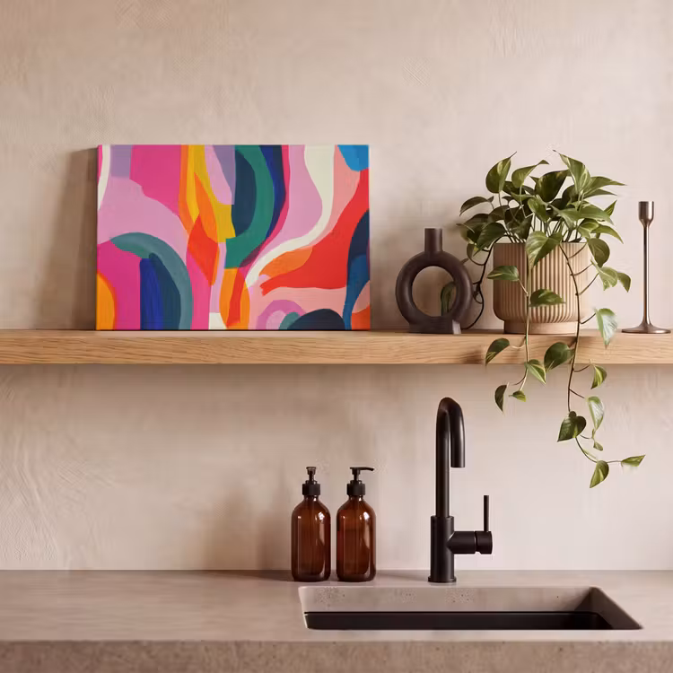 Vormen - Golvend - Abstract - Felroze canvas 2cm klein -sfeer3