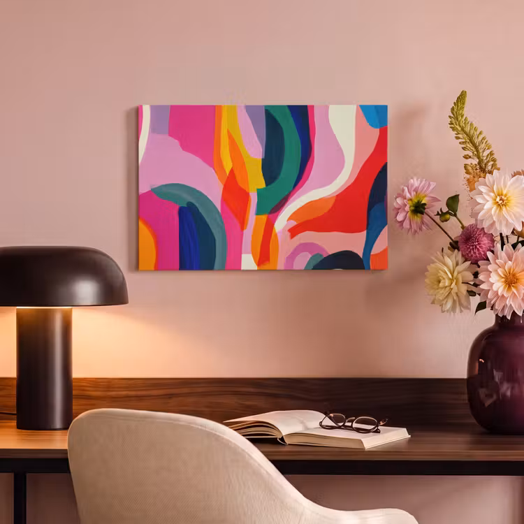 Vormen - Golvend - Abstract - Felroze canvas 2cm klein -sfeer4