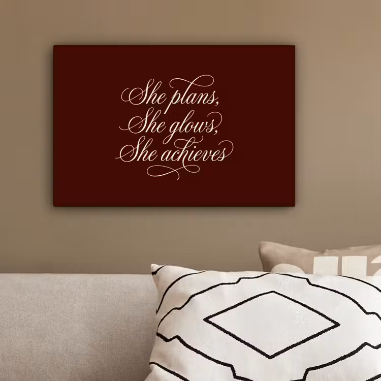 She plans she glows she achieves - Rood - Cursief canvas 2cm klein -sfeer1