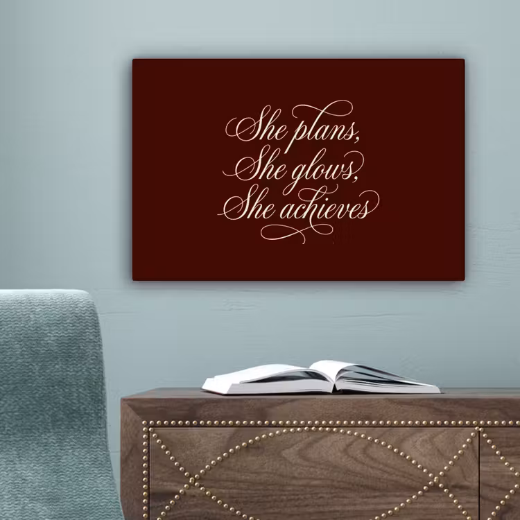 She plans she glows she achieves - Rood - Cursief canvas 2cm klein -sfeer4