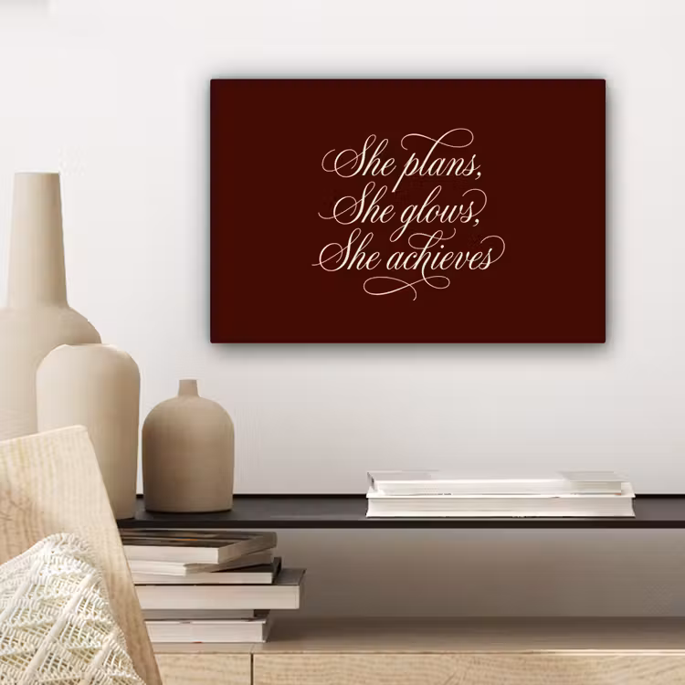 She plans she glows she achieves - Rood - Cursief canvas 2cm klein -sfeer6