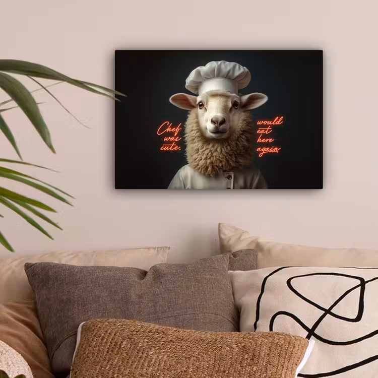 Schaap - Kokskleding - Neon - Quote canvas 2cm klein -sfeer1