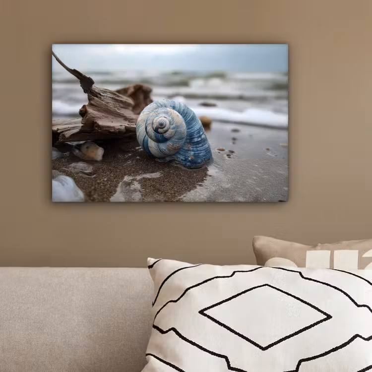 Schelp - Strand - Blauw - Zee canvas 2cm klein -sfeer3