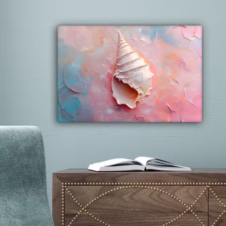 Schelp - Pastel - Pink canvas 2cm klein -sfeer4