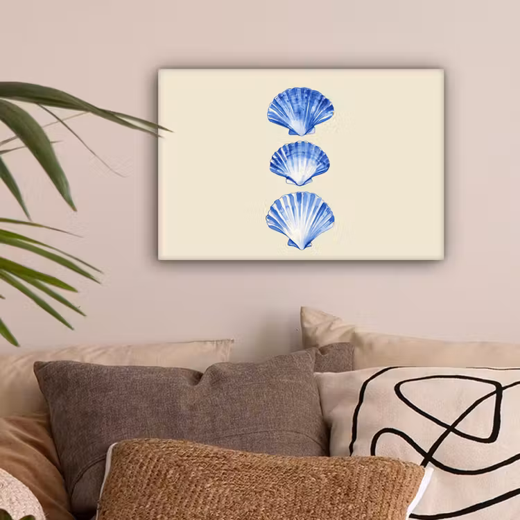Schelpen - Blauw - Beige canvas 2cm klein -sfeer1