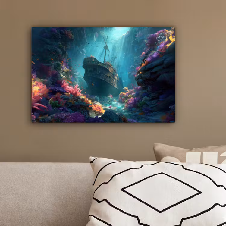 Schip - Hout - Koraalriffen - Zonlicht canvas 2cm klein -sfeer3