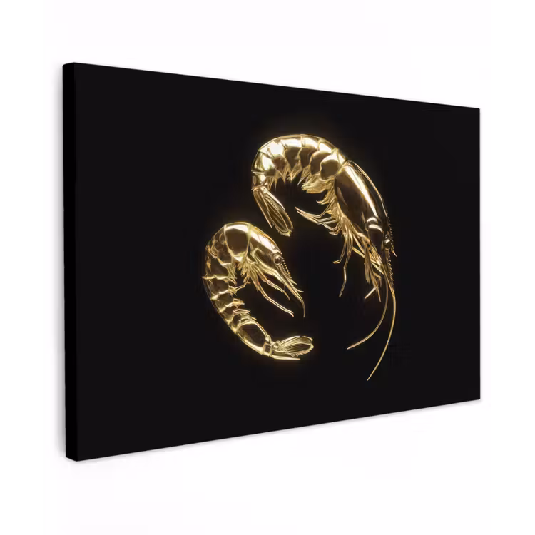 Garnalen - Zwart - Goud - Dieren canvas 2cm klein -z3d