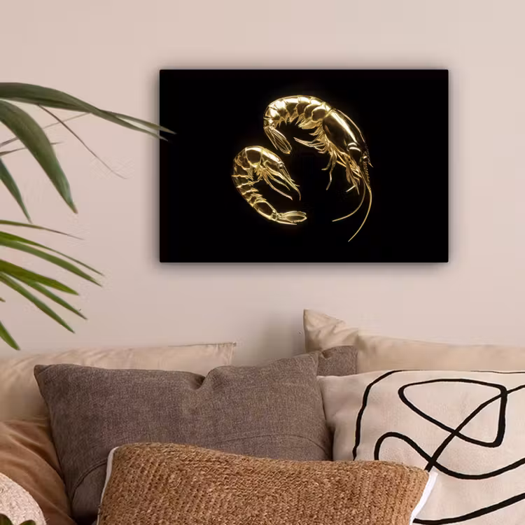 Garnalen - Zwart - Goud - Dieren canvas 2cm klein -sfeer1