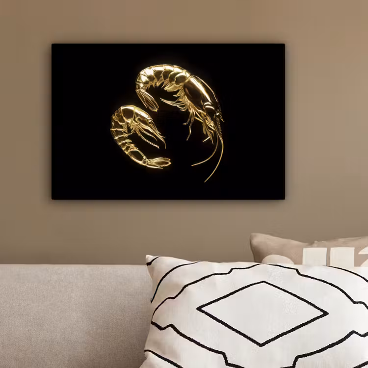 Garnalen - Zwart - Goud - Dieren canvas 2cm klein -sfeer3