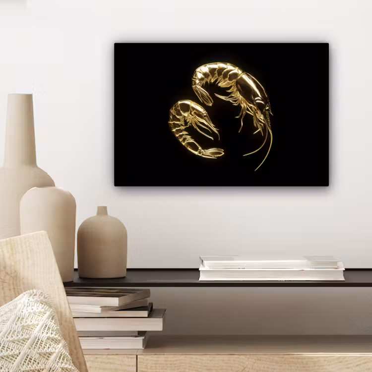 Garnalen - Zwart - Goud - Dieren canvas 2cm klein -sfeer6