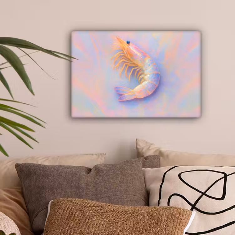 Garnaal - Subtiele structuur - Blauw - Roze canvas 2cm klein -sfeer1